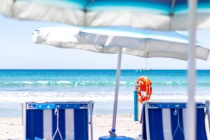 beach, nature, sea, umbrella, beach life, sardinia, horizon, ocean, island, mediterranean sea